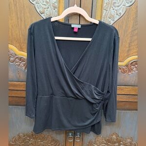 Vince Camuto Elegant Black Drape Blouse